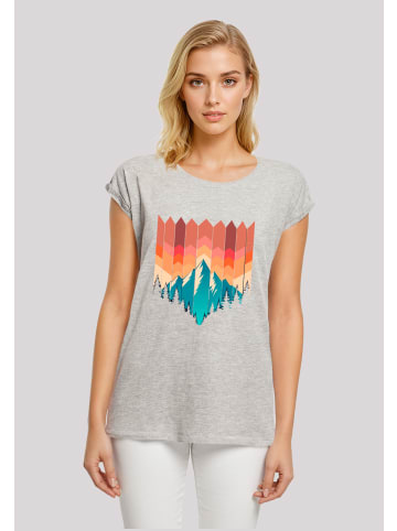 F4NT4STIC Extended Shoulder T-Shirt Berg Sonnenuntergang Geometrisch in grau meliert