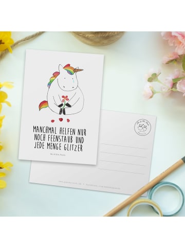 Mr. & Mrs. Panda Ansichtskarte Einhorn Traurig mit Spruch in Weiß