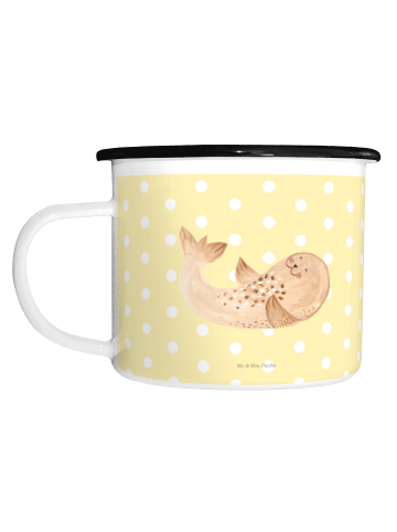 Mr. & Mrs. Panda XL Emaille Tasse Robbe Liegen ohne Spruch in Gelb Pastell