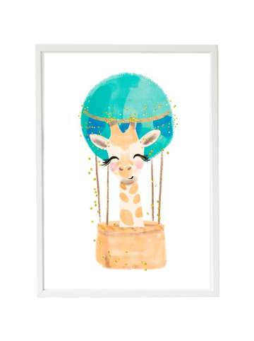 Crochetts Kinderbild mit Giraffe-und-Ballon-Motiv in Weiß – (B)33 x (H)43 x (T)2 cm