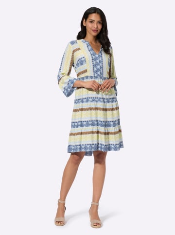 Sieh an! Kleid in zitrone-dunkelblau-bedruckt