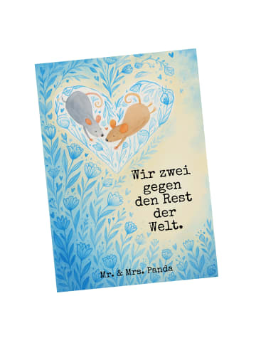 Mr. & Mrs. Panda Postkarte Mäuse Herz Design mit Spruch in Weiß