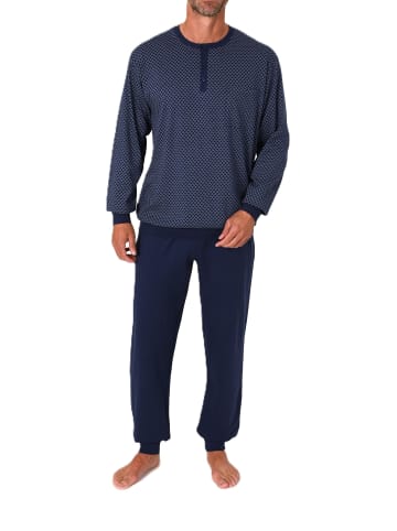 NORMANN Langarm Schlafanzug Pyjama Bündchen Minimalprint - 86503 in marine