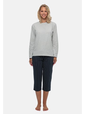 Schiesser Schlafanzug Cotton in Blau gestreift / Grau