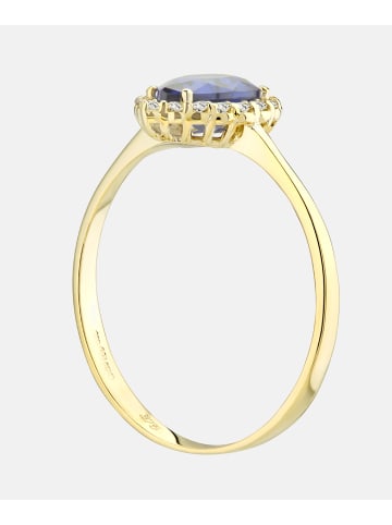 Vanlere Cluster-Ring aus 375 Gelbgold mit Zirkonia mit Saphir