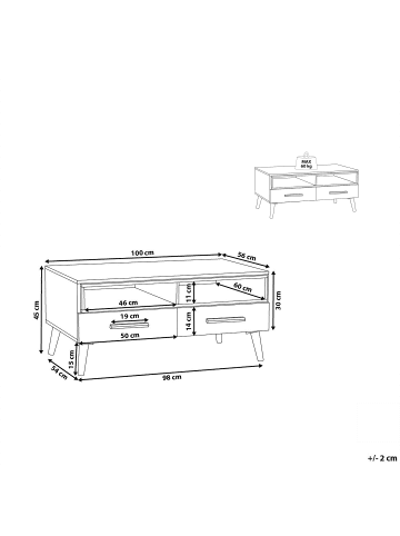 Beliani Couchtisch ALLOA in Braun/Weiß - (W) 60 x (H) 45 x (L) 100 cm