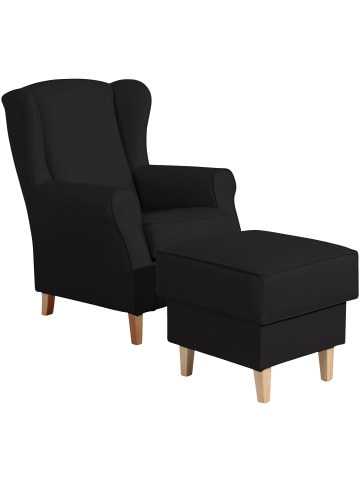 58 aufm Kessel OHRENSESSEL Karlen Bezug Kunstleder Buche natur / schwarz