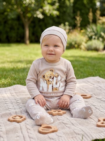 TupTam Baby Bekleidungsset Langarmbody Hose Mütze3 teilig in beige Modell 1
