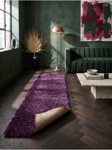 KADIMA DESIGN Teppich Hochflor Shaggy Waschbar Einfarbig RHEIN Strapazierfähig in Violett