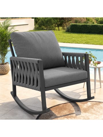 ABRIHOME Schaukelstuhl in Grau mit Kissen 65x79x78 cm für Garten Terrasse