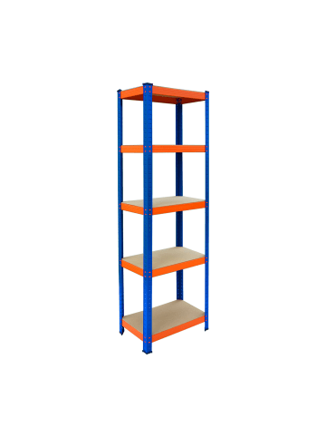 relaxdays Schwerlastregal "5 Ebenen" in Blau/ Orange - (B)50 x (H)180 x (T)30 cm
