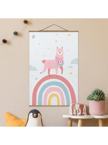 WALLART Stoffbild - Lama auf Regenbogen mit Sternen und Pünktchen in Bunt