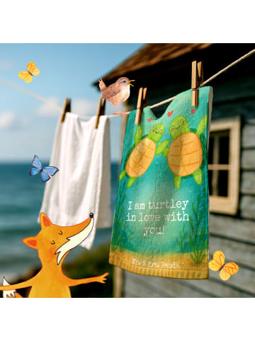 Mr. & Mrs. Panda Handtuch Schildkröten Paar Design mit Spruch in Weiß