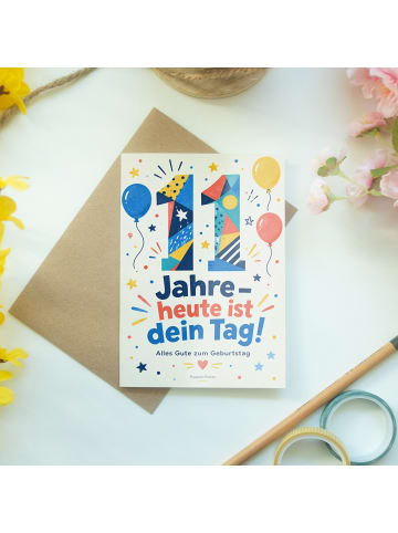 Mr. & Mrs. Panda Geburtstagskarte 11. Geburtstag Zahl modern Des... in Weiß