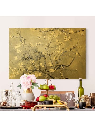 WALLART Leinwandbild Gold - Vincent van Gogh - Mandelblüte schwarzweiß in Grau