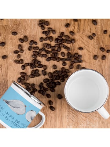 Mr. & Mrs. Panda Emaille Tasse Verlobungsfeier Abenteuer mit Spruch in Sky Blue