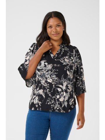 KAFFE curve Kurzarm-Bluse KCmona A-shape in Black/White Painted Flower