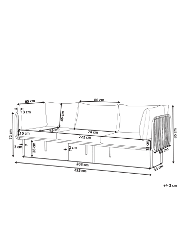 Beliani Gartensofa SENISE in Grau/Weiß - (W) 225 x (H) 85 x (L) 60 cm