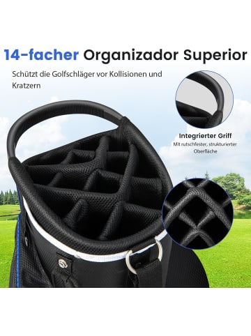 COSTWAY Golfbag leicht mit 14 er Unterteilung in Blau