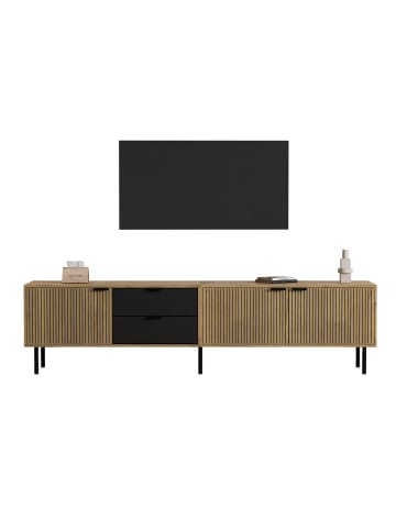 ABRIHOME TV Schrank in Braun 208x40x48 cm mit 3 Schubladen Kabelmanagement für 85 Zoll