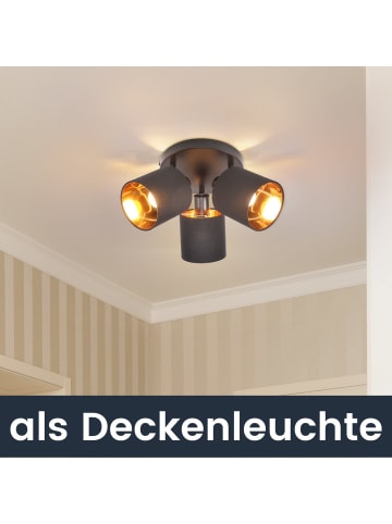 ZMH Deckenleuchte in schwarz 3-flammige E14 Vintage mit Stoffschirm