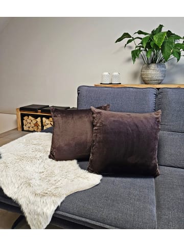 JACK 2er Set Teddy Flausch Kissenhülle Kissenbezug in Braun