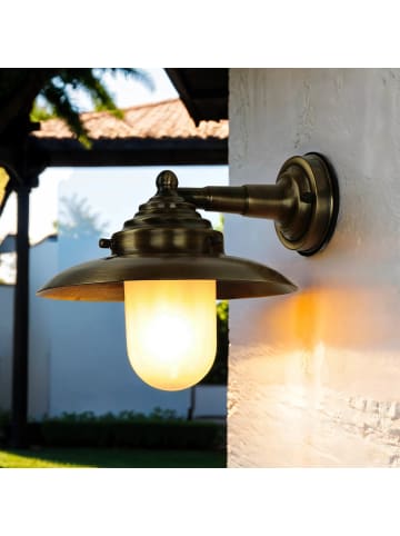 Licht-Erlebnisse Außen Wandlampe (B)26 x (H)22 cm in Messing Antik WeißMessing Antik Weiß