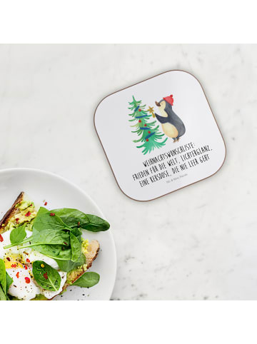 Mr. & Mrs. Panda Untersetzer für Gläser Pinguin Weihnachtsbaum m... in Weiß