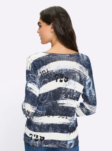 Heine Druck-Pullover in jeansblau-ecru-bedruckt