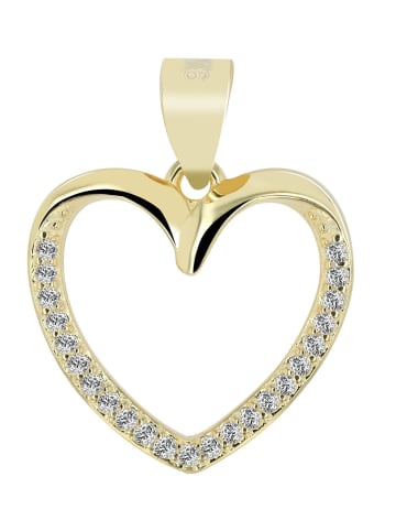 Adeliás Damen Anhänger Herz aus 925 Silber mit Zirkonia in gold