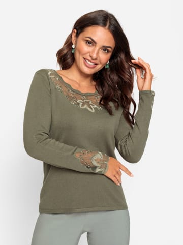 WITT WEIDEN Feinstrickpullover in khaki-sand-gemustert