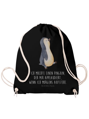 Mr. & Mrs. Panda Jutebeutel Pinguin mHerzieren mit Spruch in Schwarz