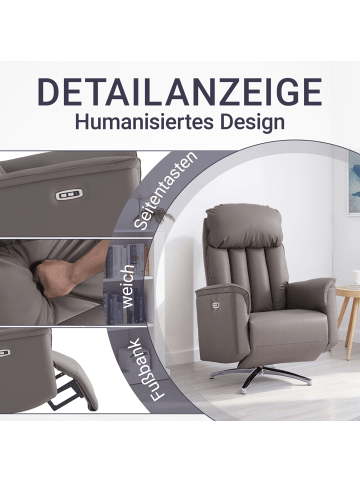 Tphecda Fernsehsessel Elektrisch Verstellbar in Braun 74x90x111 cm