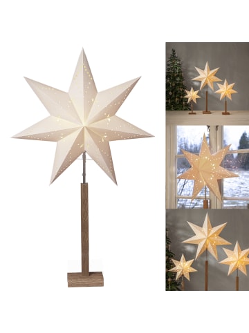 STAR Trading Stehlampe ,Stern Karo, weiß, Holzfuß Eiche, 100cm in Weiß