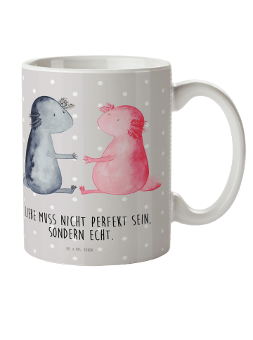 Mr. & Mrs. Panda Camping Tasse Axolotl Liebe mit Spruch in Grau Pastell