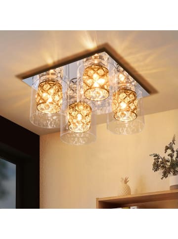 ZMH Deckenleuchte in chrom 4-flammige G9 Glas Modern Kristall Flurlampe