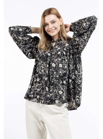 DreiMaster Damen Langarmbluse in Schwarz Mehrfarbig