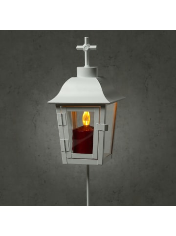 MARELIDA Laterne mit roter LED Kerze Grablaterne H: 51cm in weiß