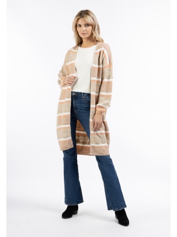 VIRITA Women Strick Long Cardigan in Beige Mehrfarbig