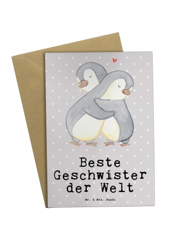 Mr. & Mrs. Panda Grußkarte Pinguin Beste Geschwister der Welt mi... in Grau Pastell