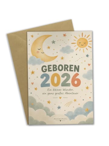 Geburtstagskarte 2026. Geburtstag Mond verspiel... in Weiß