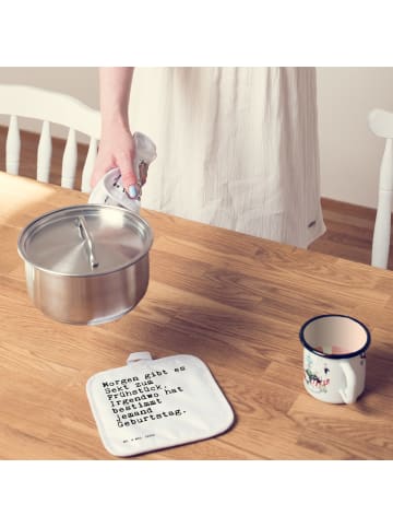 Mr. & Mrs. Panda Topflappen Morgen gibt es Sekt... mit Spruch in Weiß