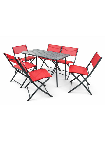 VCM 7 tlg. Bistroset Balkonset Gartenset Metall Sumila in Rot