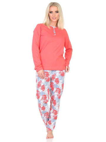 NORMANN Pyjama Schlafanzug langarm Hose floralem print in rot