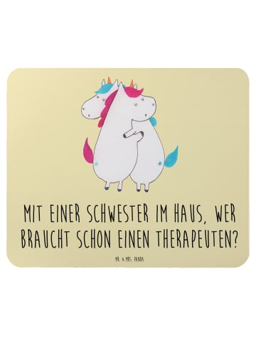 Mr. & Mrs. Panda Mauspad Schwester Glück mit Spruch in Gelb Pastell