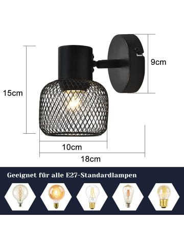 ZMH Deckenleuchte in schwarz 1-flammige E27 rund Vintage Metall verstelbar 330°