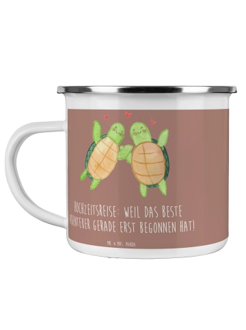 Mr. & Mrs. Panda Becher Hochzeitsreise Abenteuer mit Spruch in Braun Pastell