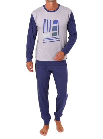 NORMANN Schlafanzug langarm mit Bündchen Frontprint in grau