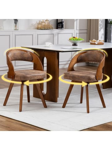 ABRIHOME Esszimmerstuhl in Braun drehbar mit Kissen geschwungener Rückenlehne