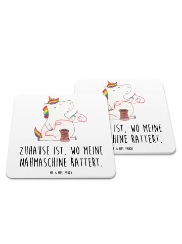 Mr. & Mrs. Panda Bieruntersetzer Einhorn Näherin mit Spruch in Weiß